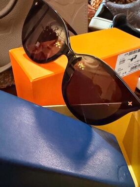 Louis Vuitton Black Cat Eye Sunglasses with Gold Monogram Detail